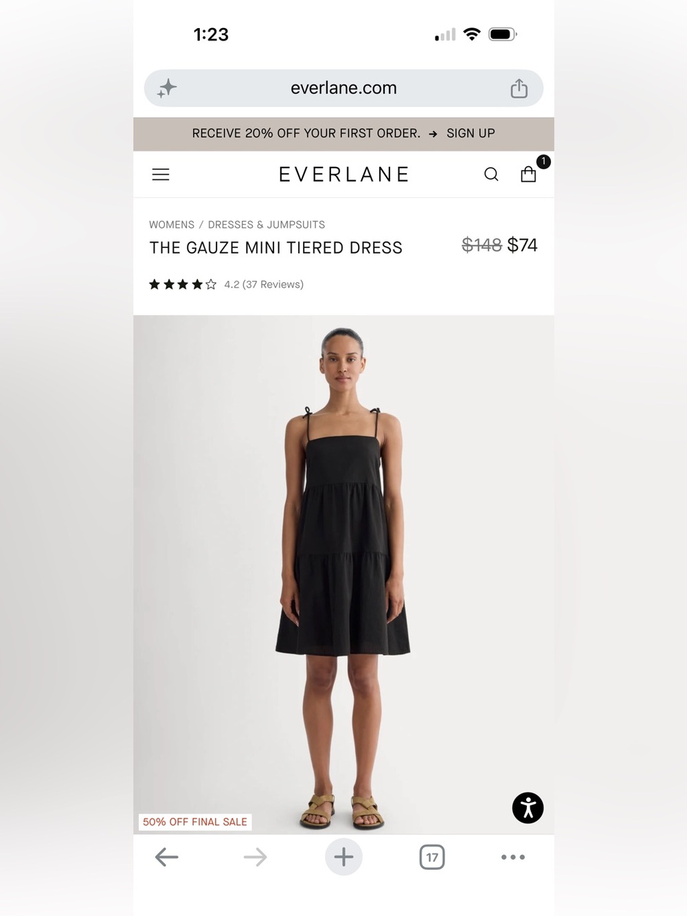 Everlane Black Gauze Mini Tiered Dress xxs